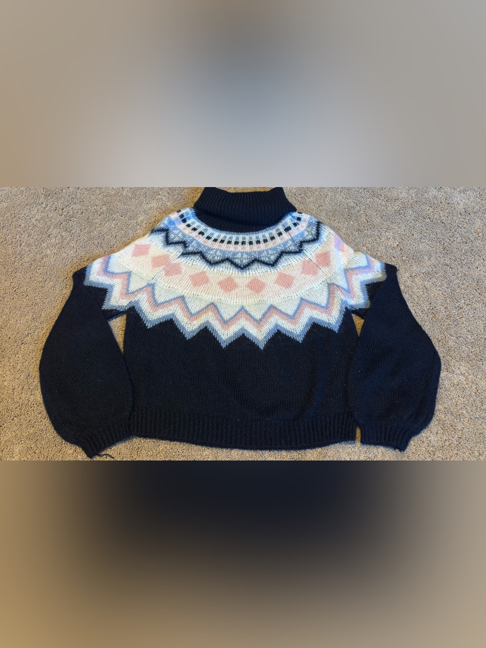 Derek Heart Navy Fair Isle Turtleneck Sweater with Pink & White Accents